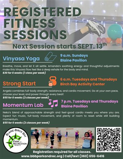 Registered Fitness Sessions Sept 13th